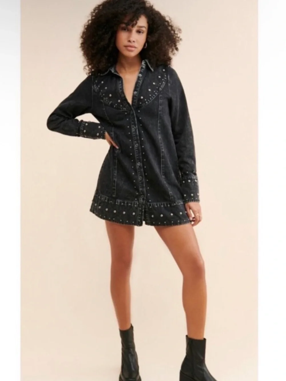Free People We The Free Bennet Studded Denim Shirt Jacket - Picture 3 of 6
